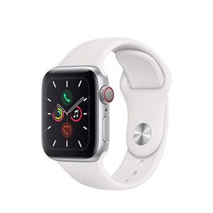 Apple Watch Series 5 40mm (GPS + Cellular) - Silver Aluminium Case with White Sport Band (Renewed)