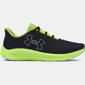 Boys' Grade School  Under Armour  Charged Pursuit 3 Big Logo Running Shoes Black / Morph Green / Mod Gray 6*