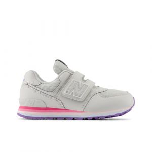 New Balance Kids' 574 HOOK & LOOP in Grey/Pink Leather