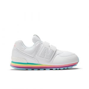 New Balance Kids' 574 HOOK & LOOP in White/Blue Leather, size 2