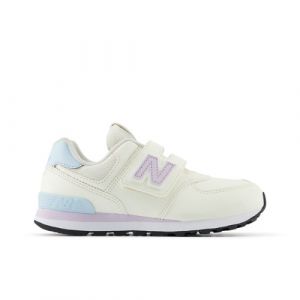 New Balance Kids' 574 HOOK & LOOP in White/Purple Synthetic