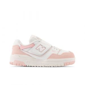 New Balance Kids' 550 Bungee Lace with Top Strap in White/Pink Synthetic