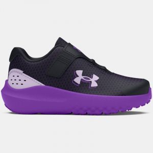 Girls' Infant  Under Armour  Surge 4 AC Running Shoes Black / Lavish / Salt Purple 8.5