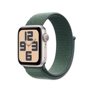 Apple Watch SE (2nd Gen) GPS 40mm Smartwatch with Starlight Aluminium Case with Lake Green Sport Loop - One Size. Fitness and Sleep Trackers