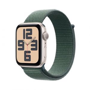 Apple Watch SE (2nd Gen) GPS 44mm Smartwatch with Starlight Aluminium Case with Lake Green Sport Loop - One Size. Fitness and Sleep Trackers