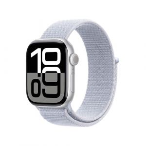 Apple Watch Series 10 GPS 42 mm Smartwatch with Silver Aluminium Case with Blue Cloud Sport Loop - One Size. Fitness Tracker