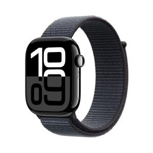 Apple Watch Series 10 GPS 46 mm Smartwatch with Jet Black Aluminium Case with Ink Sport Loop - One Size. Fitness Tracker