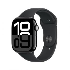 Apple Watch Series 10 GPS + Cellular 46 mm Smartwatch with Jet Black Aluminium Case with Black Sport Band - M/L. Fitness Tracker