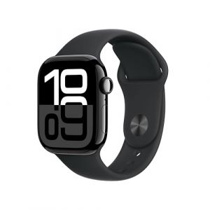 Apple Watch Series 10 GPS + Cellular 42 mm Smartwatch with Jet Black Aluminium Case with Black Sport Band - M/L. Fitness Tracker