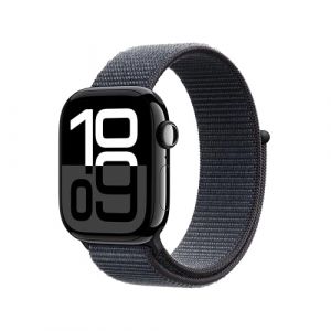 Apple Watch Series 10 GPS + Cellular 42 mm Smartwatch with Jet Black Aluminium Case with Ink Sport Loop - One Size. Fitness Tracker