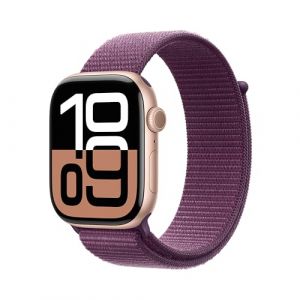 Apple Watch Series 10 GPS 46 mm Smartwatch with Rose Gold Aluminium Case with Plum Sport Loop - One Size. Fitness Tracker