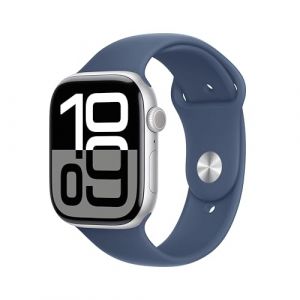 Apple Watch Series 10 GPS 46 mm Smartwatch with Silver Aluminium Case with Denim Sport Band - M/L. Fitness Tracker