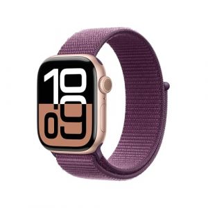 Apple Watch Series 10 GPS 42 mm Smartwatch with Rose Gold Aluminium Case with Plum Sport Loop - One Size. Fitness Tracker