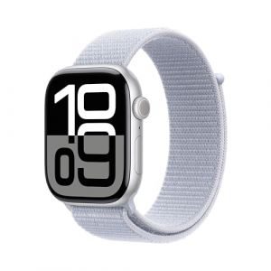 Apple Watch Series 10 GPS 46 mm Smartwatch with Silver Aluminium Case with Blue Cloud Sport Loop - One Size. Fitness Tracker