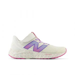 New Balance Kids' Fresh Foam Arishi v4 Bungee Lace with Top Strap in White/Purple/Pink Synthetic