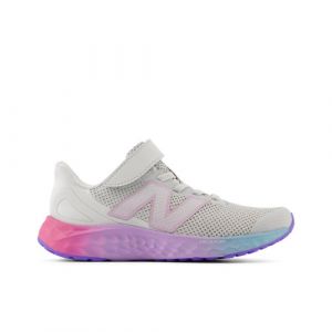 New Balance Kids' Fresh Foam Arishi v4 Bungee Lace with Top Strap in Grey/Pink/Purple Synthetic