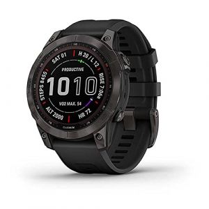 Garmin Fenix 7 Sapphire Solar with Silicone Strap DLC-Titanium Black/Black (Renewed)