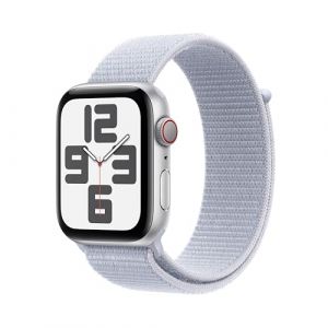 Apple Watch SE (2nd Gen) GPS + Cellular 44mm Smartwatch with Silver Aluminium Case with Blue Cloud Sport Loop - One Size.Fitness and Sleep Trackers