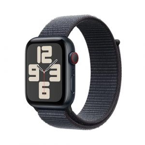 Apple Watch SE (2nd Gen) GPS + Cellular 44mm Smartwatch with Midnight Aluminium Case with Ink Sport Loop - One Size. Fitness and Sleep Trackers