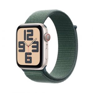 Apple Watch SE (2nd Gen) GPS+Cellular 44mm Smartwatch with Starlight Aluminium Case with Lake Green Sport Loop - One Size. Fitness & Sleep Trackers