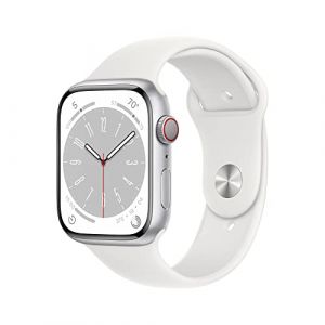 Apple Watch Series 8 (GPS + Cellular 45mm) Silver Aluminium Case with White Sport Band (Renewed)