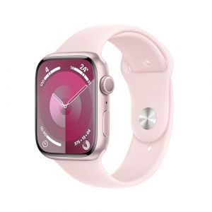 Apple Watch Series 9 [GPS 45mm] Smartwatch with Pink Aluminum Case with Light Pink Sport Band M/L. Fitness Tracker