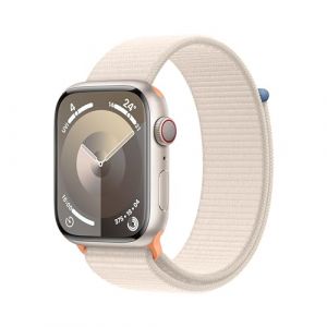 Apple Watch Series 9 [GPS + Cellular 45mm] Smartwatch with Starlight Aluminum Case with Starlight Sport Loop One Size. Fitness Tracker