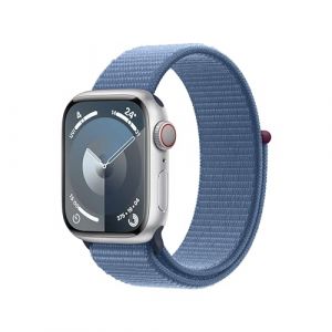 Apple Watch Series 9 [GPS + Cellular 41mm] Smartwatch with Silver Aluminum Case with Winter Blue Sport Loop One Size.Fitness Tracker