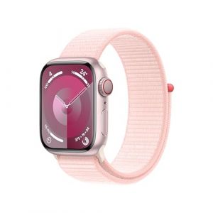 Apple Watch Series 9 [GPS + Cellular 41mm] Smartwatch with Pink Aluminum Case with Light Pink Sport Loop One Size. Fitness Tracker