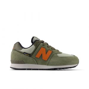 New Balance Kids' 574 in Green/Orange Leather