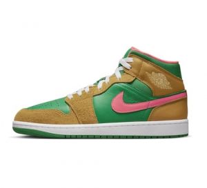 NIKE Air Jordan 1 Mid SE Men's Trainers Shoes DX4332 (Chutney/Celestial Gold-Lucky Green 700) (Chutney/Celestial Gold-Lucky Green