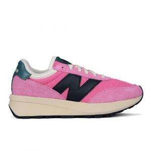 New Balance Unisex 370 in Pink/Black Suede/Mesh