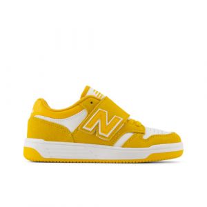 New Balance Kids' 480 Bungee Lace with Top Strap in Yellow/White Synthetic