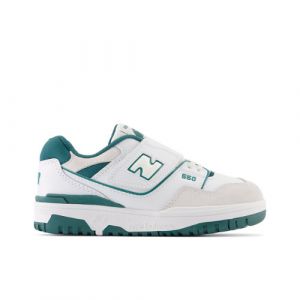 New Balance Kids' 550 Bungee Lace with Top Strap in White/Green Synthetic