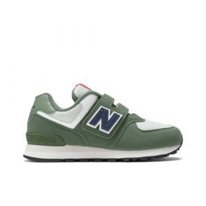 New Balance Kids' 574 Hook & Loop in Green/Blue Suede/Mesh