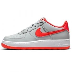 NIKE Air Force 1 GS Great School Trainers Sneakers Fashion Shoes CT3839 (Light Smoke Grey/White/Bright Crimson 005) Size UK4.5 (EU37.5)