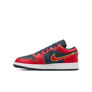 NIKE Air Jordan 1 Low SE GS Grade School Trainers Sneakers Fashion Shoes FQ7380 (Armoury Navy/Metallic Gold/Sport Red 400) Size UK5.5 (EU38.5)