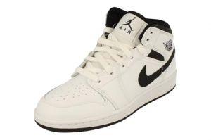 NIKE Air Jordan 1 Mid GS Grade School Trainers Sneakers Fashion Shoes DQ8423 (White/White/Black/Black 132) Size UK5.5 (EU38.5)