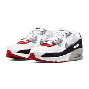 NIKE Air Max 90 LTR Leather Trainers Sneakers Fashion Shoes CD6864 (Photon Dust/Varsity Red/White/Particle Grey 019) UK4 (EU36.5)