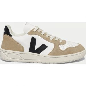 VEJA Women's V-10 Leather Trainers - White Black Sahara - UK 8 - Brown