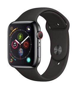 Apple Watch Series 4 44mm (GPS + Cellular) - Space Grey Stainless Steel Case with Black Sport Band (Renewed)