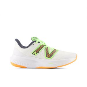 New Balance Kids' FuelCell Rebel v3 in White/Green/Orange Synthetic, size 13