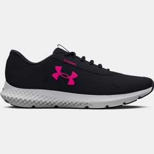 Women's  Under Armour  Charged Rogue 3 Storm Running Shoes Black / Jet Gray / Rebel Pink 2.5