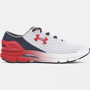 Unisex  Under Armour  SpeedForm® Gemini Running Shoes White / Downpour Gray / Red Solstice 5