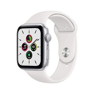 Apple Watch SE 44mm (GPS) - Silver Aluminium Case with White Sport Band (Renewed)