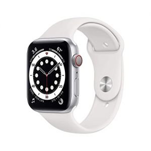 Apple Watch Series 6 44mm (GPS + Cellular) - Silver Aluminium Case with White Sport Band (Renewed)