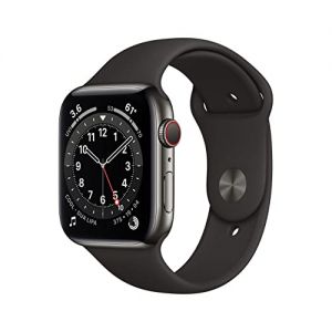 Apple Watch Series 6 44mm (GPS + Cellular) - Space Black Stainless Steel Case with Black Sport Band (Renewed)
