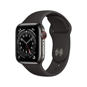Apple Watch Series 6 40mm (GPS + Cellular) - Space Black Stainless Steel Aluminium Case with Black Sport Band (Renewed)