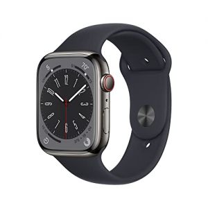 Apple Watch Series 8 (GPS + Cellular 45mm) Smart watch - Graphite Stainless Steel Case with Midnight Sport Band - Regular. Fitness Tracker