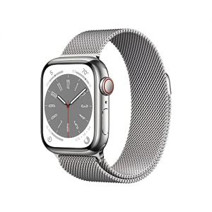 Apple Watch Series 8 (GPS + Cellular 41mm) Smart watch - Silver Stainless Steel Case with Silver Milanese Loop. Fitness Tracker